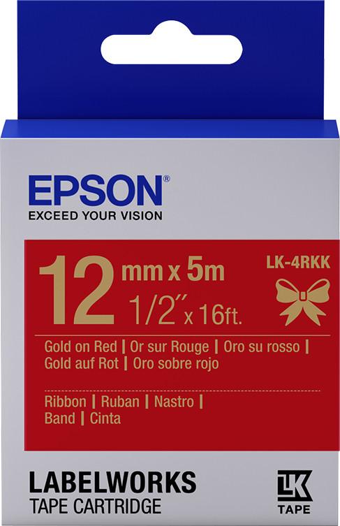 Bild von Epson LabelWorks LK-4RKK - Seidig - Gold auf Rot - Rolle (1,2 cm x 5 m) 1 Rolle(n) Band - für LabelWorks Cable and Wiring Kit, LW-1000, 400, 600, 700, 900, K400, Z700, Z900, Safety Kit