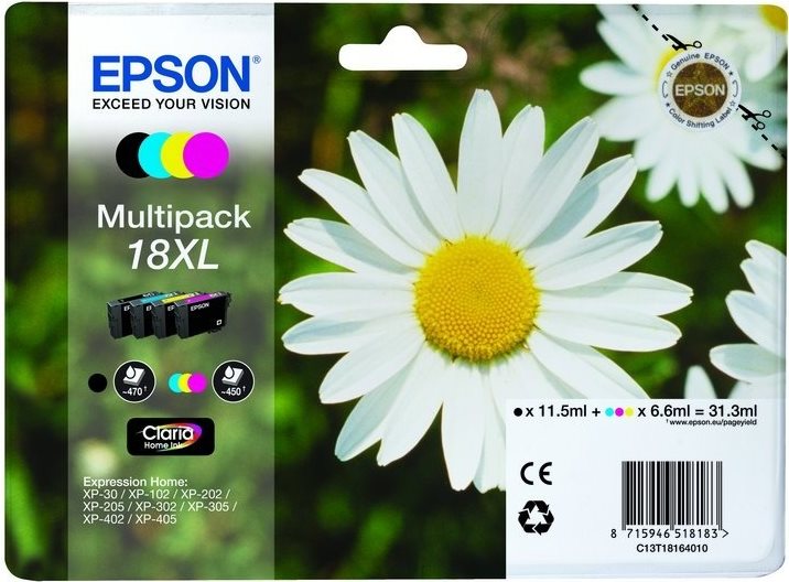 Bild von Epson, Druckerpatrone, Claria Home Ink 4colour 18xl (M, BK, C, Y)