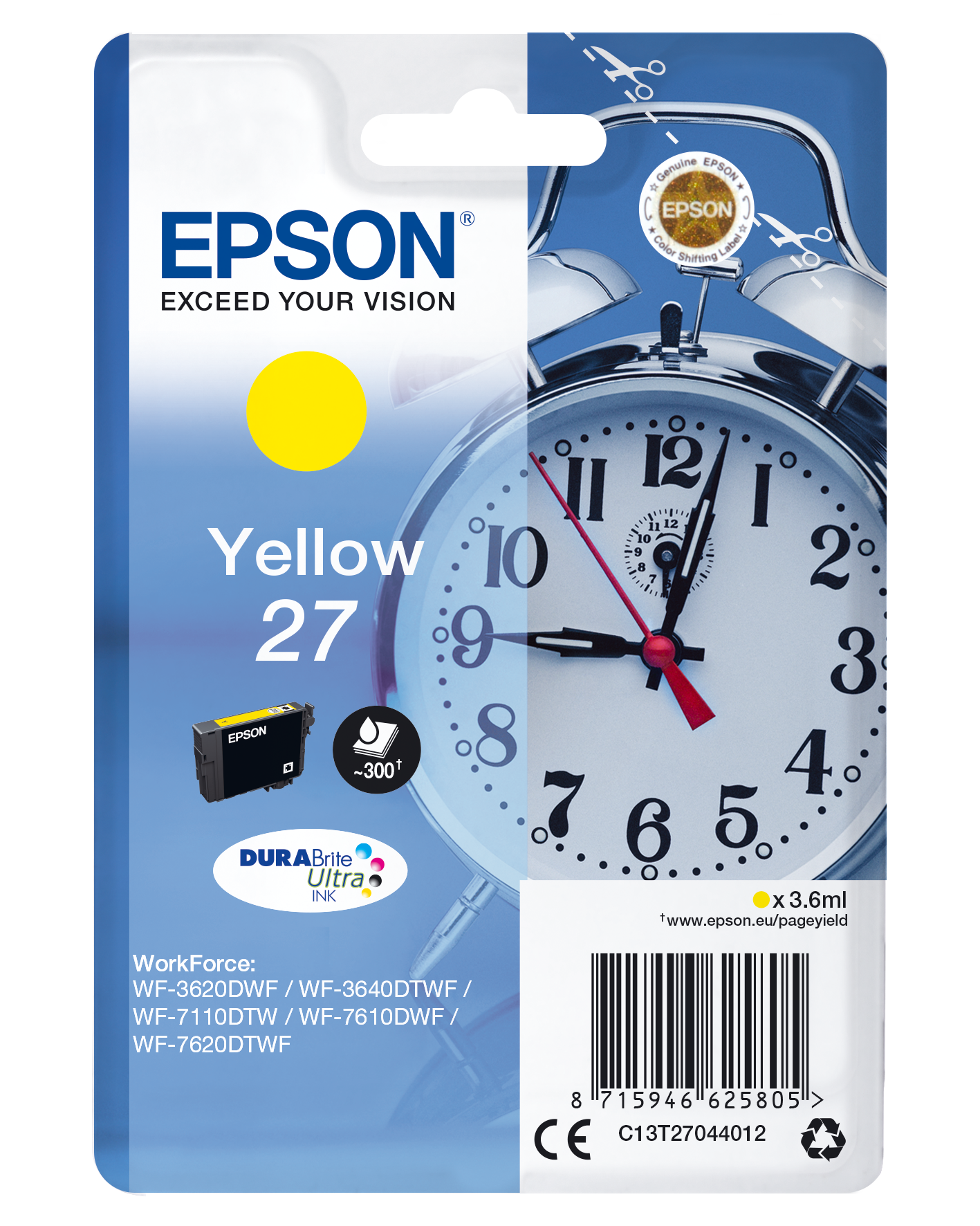 Bild von Epson Original 27 Wecker Druckerpatrone - gelb (C13T27044012)
