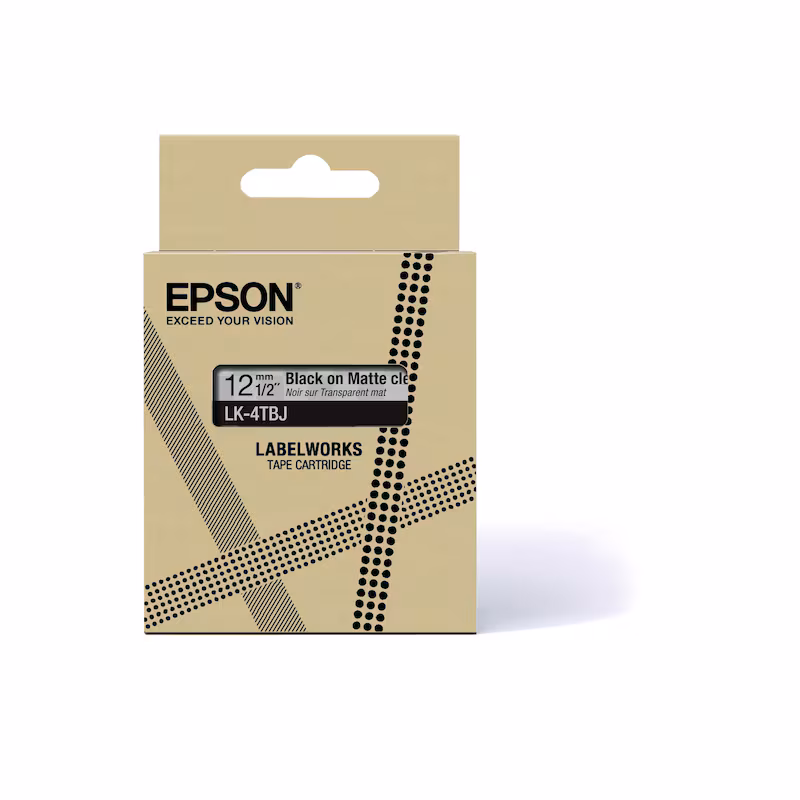 Bild von Epson Druckerband Schriftband LK LK-4TBJ C53S672065, 12 mm schwarz auf transparent