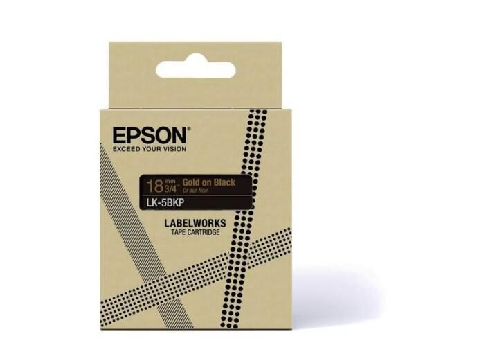 Bild von Epson Etikettenkassette, Metallicband LK-5BKP gold auf schwarz, langlebiges Beschriftungsband für Epson LabelWorks Etikettendrucker, wasser- & verschleißfest, 9 m x 18 mm