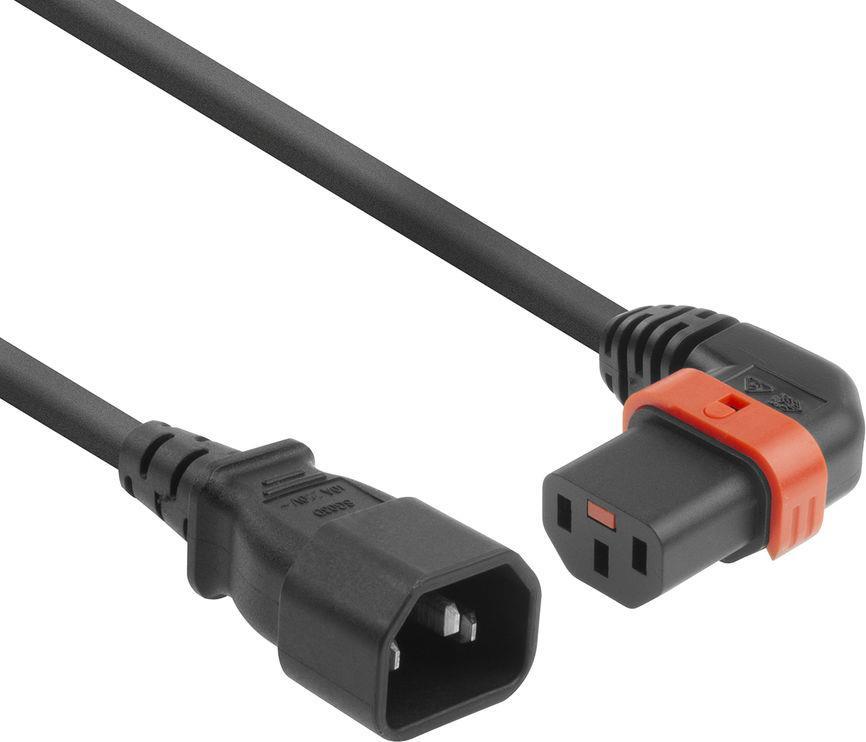Bild von Iec Lock 230V Powercord C14 to C13 (left angled) lockable, black, 2 meter (2 m), Stromkabel