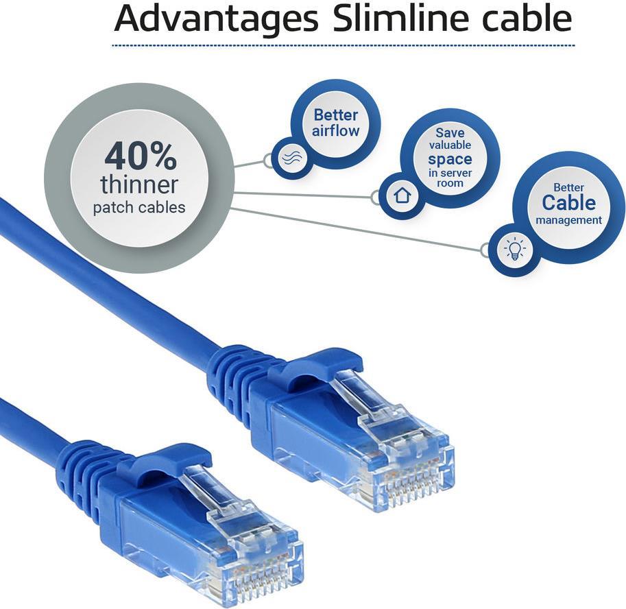 Bild von ACT Blue 10 meter LSZH U/UTP CAT6 datacenter slimline patch cable snagless with RJ45 connectors (U/UTP, CAT6, 10 m), Netzwerkkabel