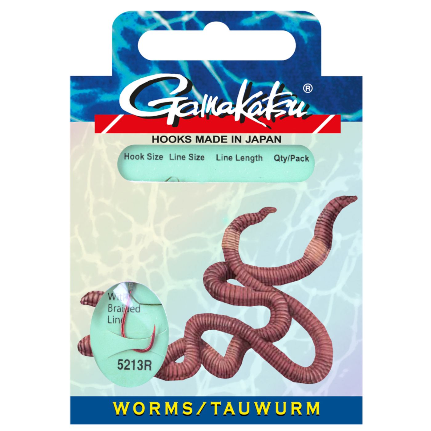 Bild von Gamakatsu Wurmhaken, Gamakatsu BKD-5213R WORM Braided Gr. 4 Vorfach geflochten