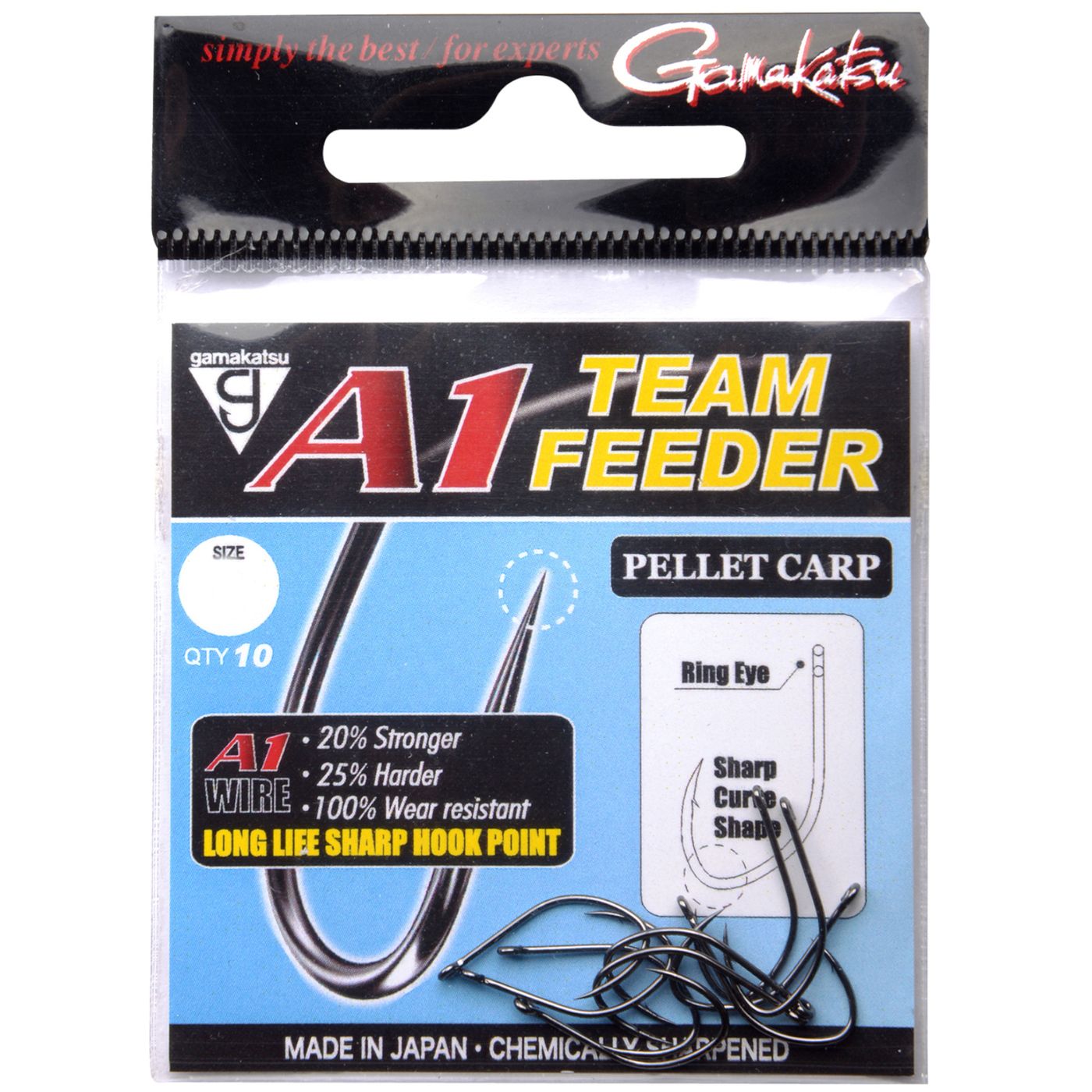 Bild von GAMAKATSU Hook A1 Team Feeder Pellet Karpfen Gr.10 NS Black 10Stk.