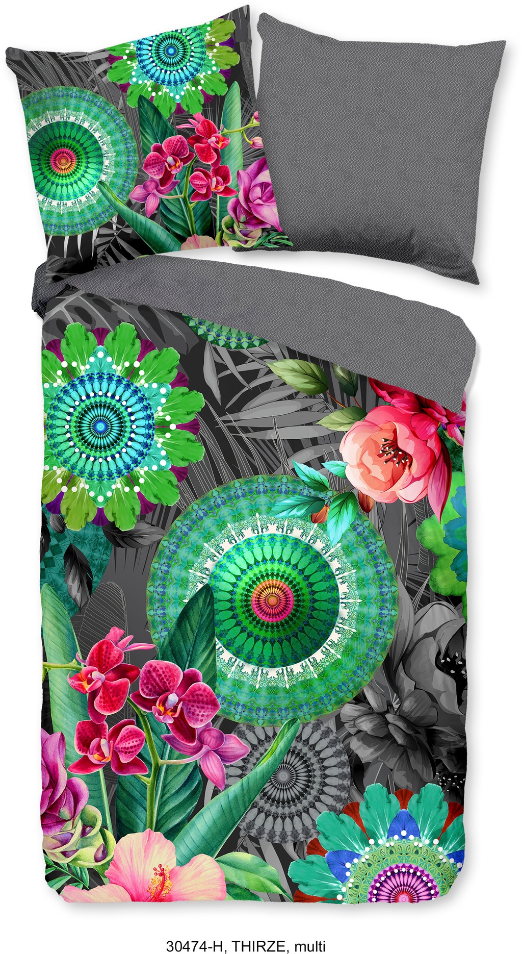 Bild von hip Wendebettwäsche Thirze, Satin, 2 teilig, Mako-Satin, 135x200, Reißverschluss, Wendeoptik, Mandala, Bunt, Grau