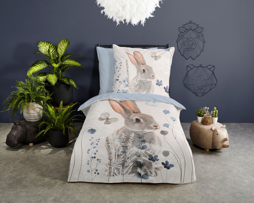 Bild von good morning Kinderbettwäsche "Ravi", 100% Baumwolle, 135x200, Reißverschluss, Wendeoptik, Kind, Kaninchen
