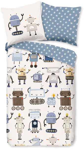 Bild von good morning Bettwäsche Renforcé Bettwäsche 135 X 200 cm + 1- 80 X 80 cm Robo bunt robots, Baumwolle, 2 teilig, bettwäsche 135x200 baumwolle sale warm weihnachten 135x200 bettbezug