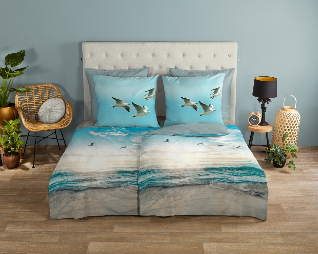 Bild von good morning Bettwäsche Renforcé Bettwäsche 155 X 220 cm + 1- 80 X 80 cm Brisa blau beach/sea, Baumwolle, 2 teilig, bettwäsche 155x220 baumwolle sale warm weihnachten 155x220 bettbezug