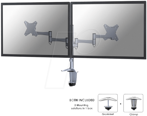 Bild von Neomounts by Newstar FPMA-D1330D - Befestigungskit - für 2 LCD-Displays (full-motion) - Silber - Bildschirmgröße: 25.4-69 cm (10-27) - Klemmmontage, Tülle, Tischmontage