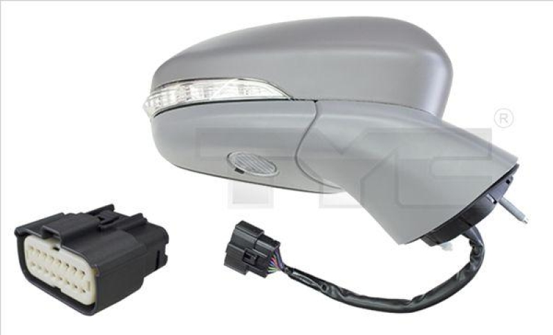Bild von Außenspiegel Tyc 310-0268 links grundiert für elektr.Spiegelverstellung, asphärisch, beheizbar, elektrisch anklappbar FORD: Mondeo 5 Kombi