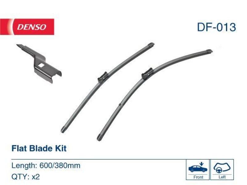 Bild von DENSO Flat DF-013 Scheibenwischer Wischblatt, Wischerblätter, Heckscheibenwischer 600/380 Rahmenlos für Linkslenker VOLKSWAGEN: Polo V Hatchback
