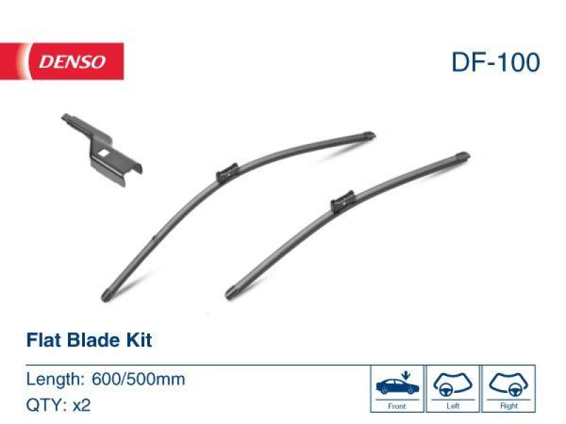 Bild von DENSO Flat DF-100 Scheibenwischer Wischblatt, Wischerblätter, Heckscheibenwischer 600/500 Rahmenlos VOLKSWAGEN: Tiguan I, RENAULT: TWINGO 2