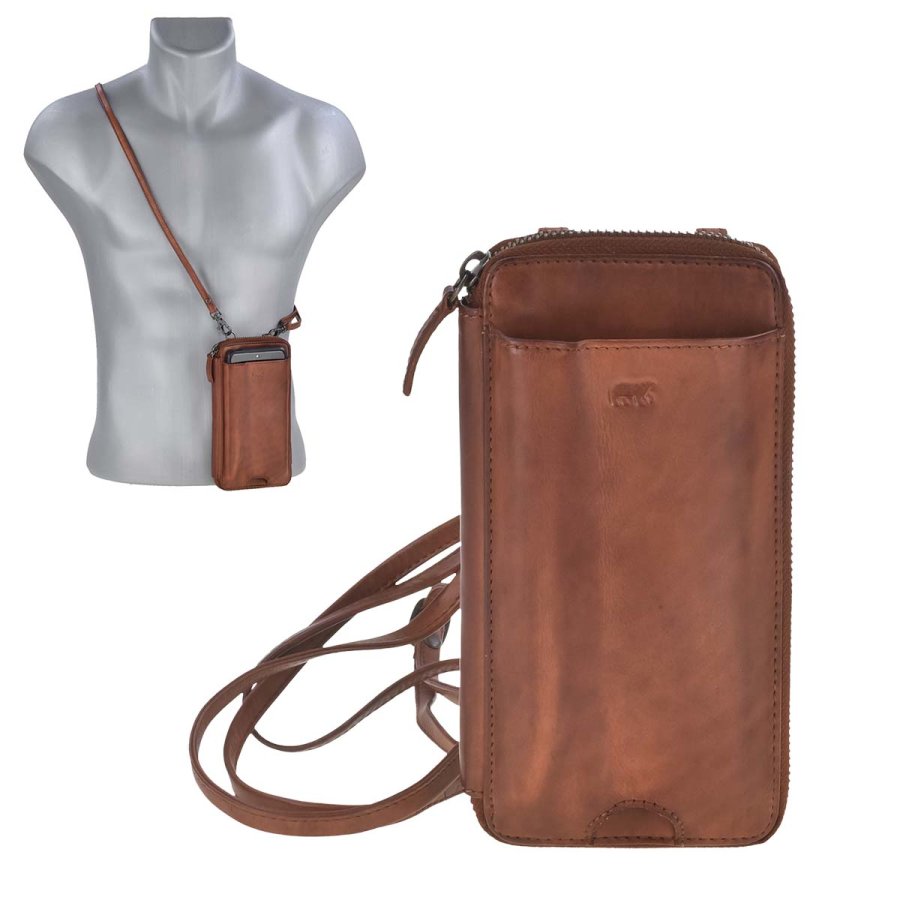 Bild von Bear Design Umhängetasche "Anniek" Cow Lavato Leder, Geldbörse, Portemonnaie, Handytasche zum Umhängen, Leder cognac braun