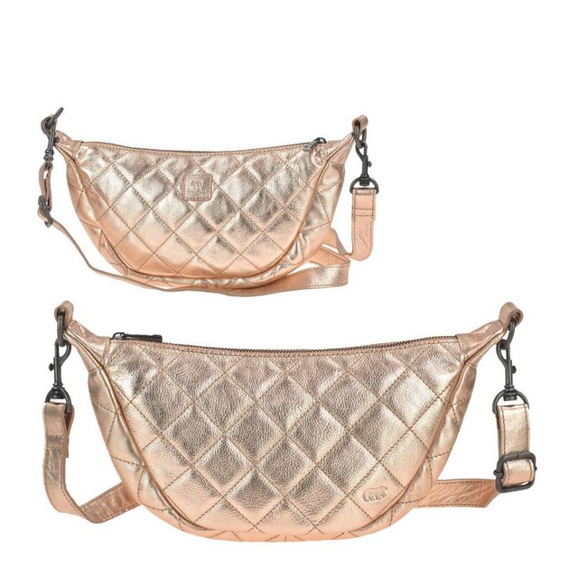 Bild von Bear Design Crossbody Bag Tasche "Laura" Damen Leder groß 33x17cm, Umhängetasche, Crossover, Damentasche, Bodybag, 150cm Gurt, metallic apricot rosa
