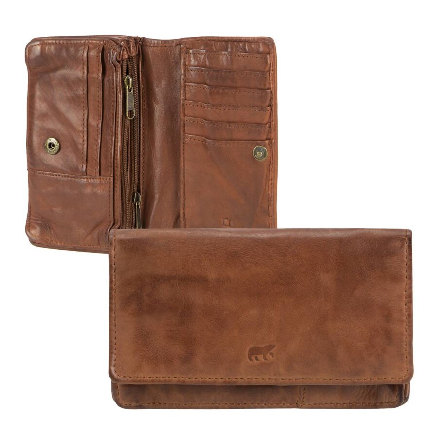 Bild von Bear Design Geldbörse "Emma" Leder Geldbeutel Damen mit RFID Schutz, Damenbörse, Portemonnaie, cognac braun, 14 Kartenfächer, 15x9cm