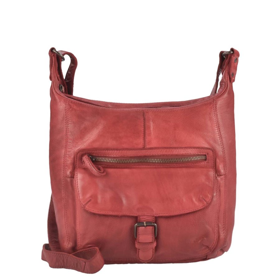 Bild von Bear Design Umhängetasche "Anna" Cow Lavato Leder, Handtasche, Shopper, Damen Schultertasche 30x27cm, knautschig rot