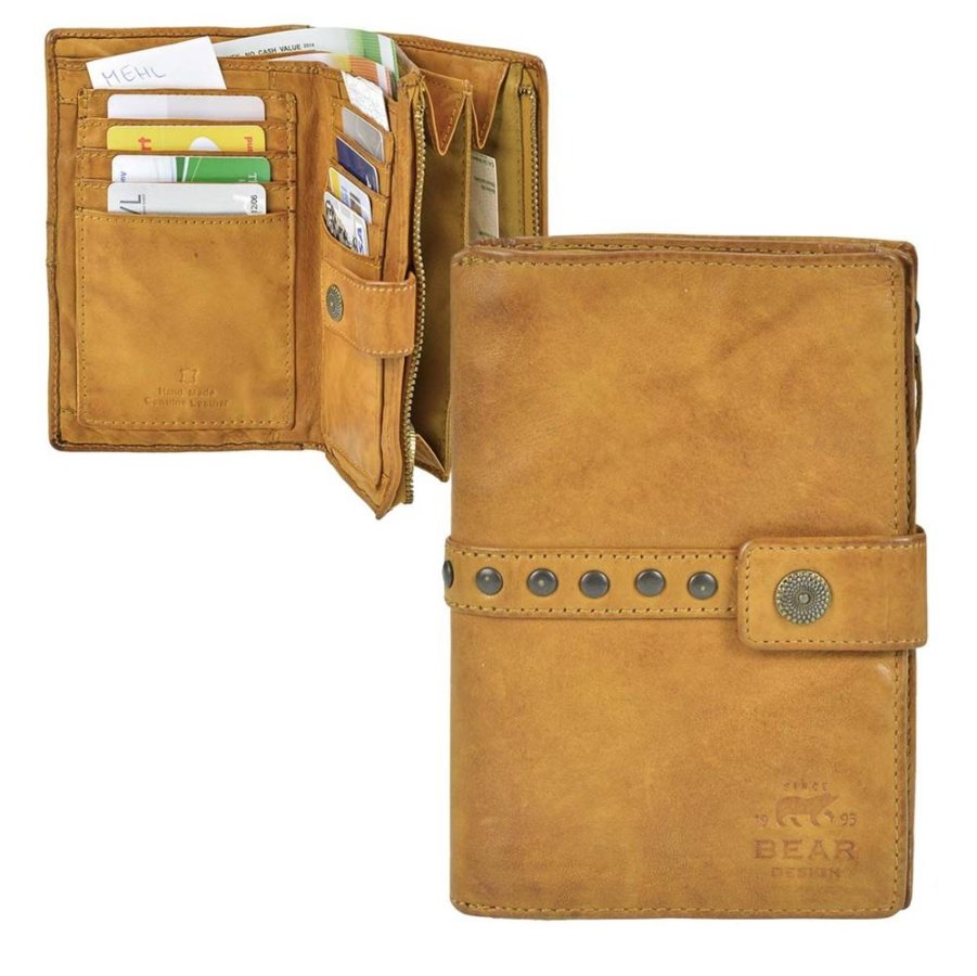 Bild von Portemonnaie Damen weiches Leder (ocker gelb) mittelgroß 10x15cm "Sanne" Geldbörse Geldbeutel, 8 Kartenfächer, Damenportemonnaie BEAR DESIGN