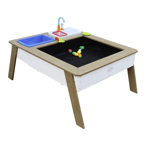 Bild von Linda Sand & Wassertisch aus Holz mit Spielküchenspüle Matschtisch / Spielküche / Wasserspieltisch / Sandtisch für Kinder in Braun & Weiß mit