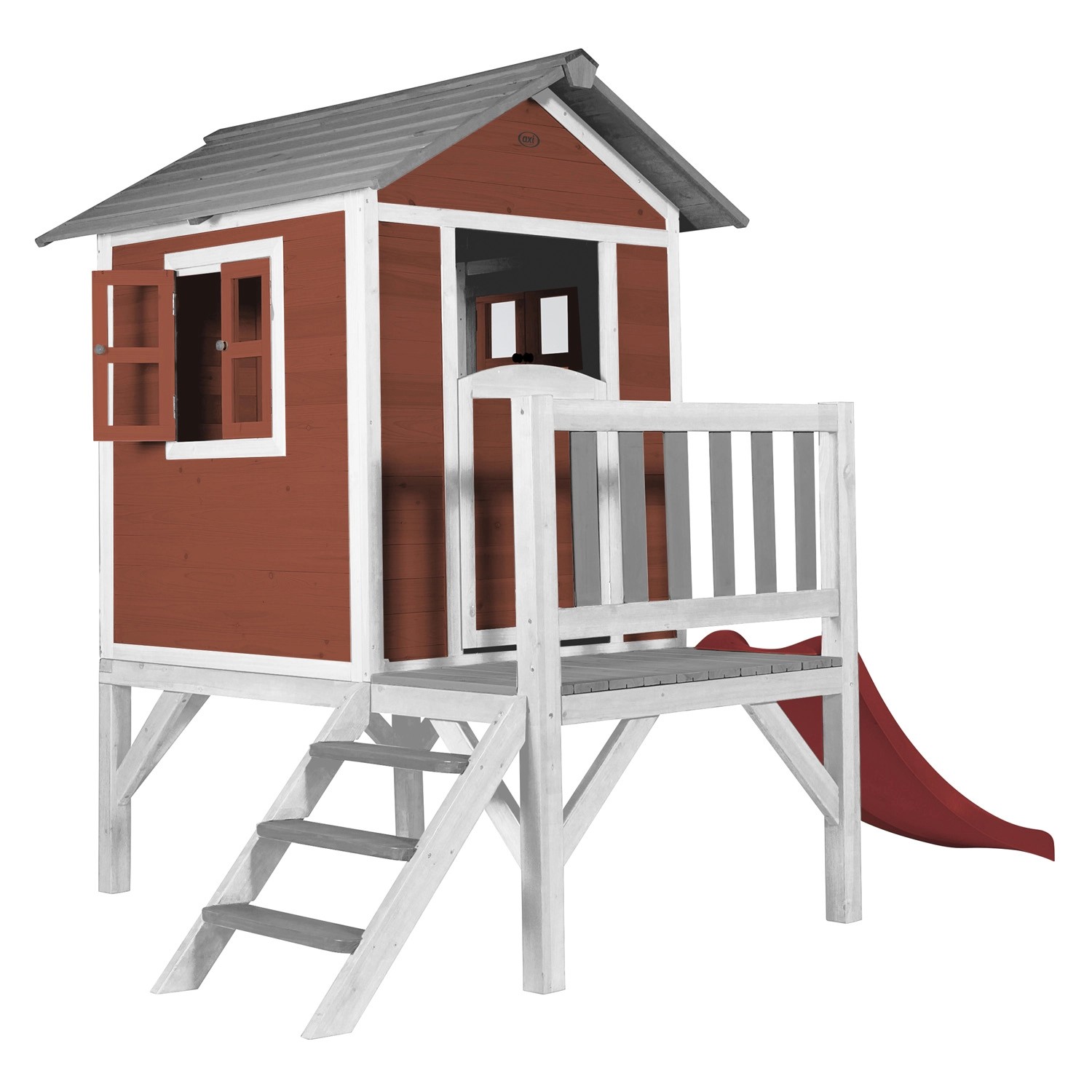 Bild von AXI Spielhaus Beach Lodge XL in Rot mit Rutsche in Rot | Stelzenhaus aus FSC Holz für Kinder | Kleiner Spielturm für den Garten..