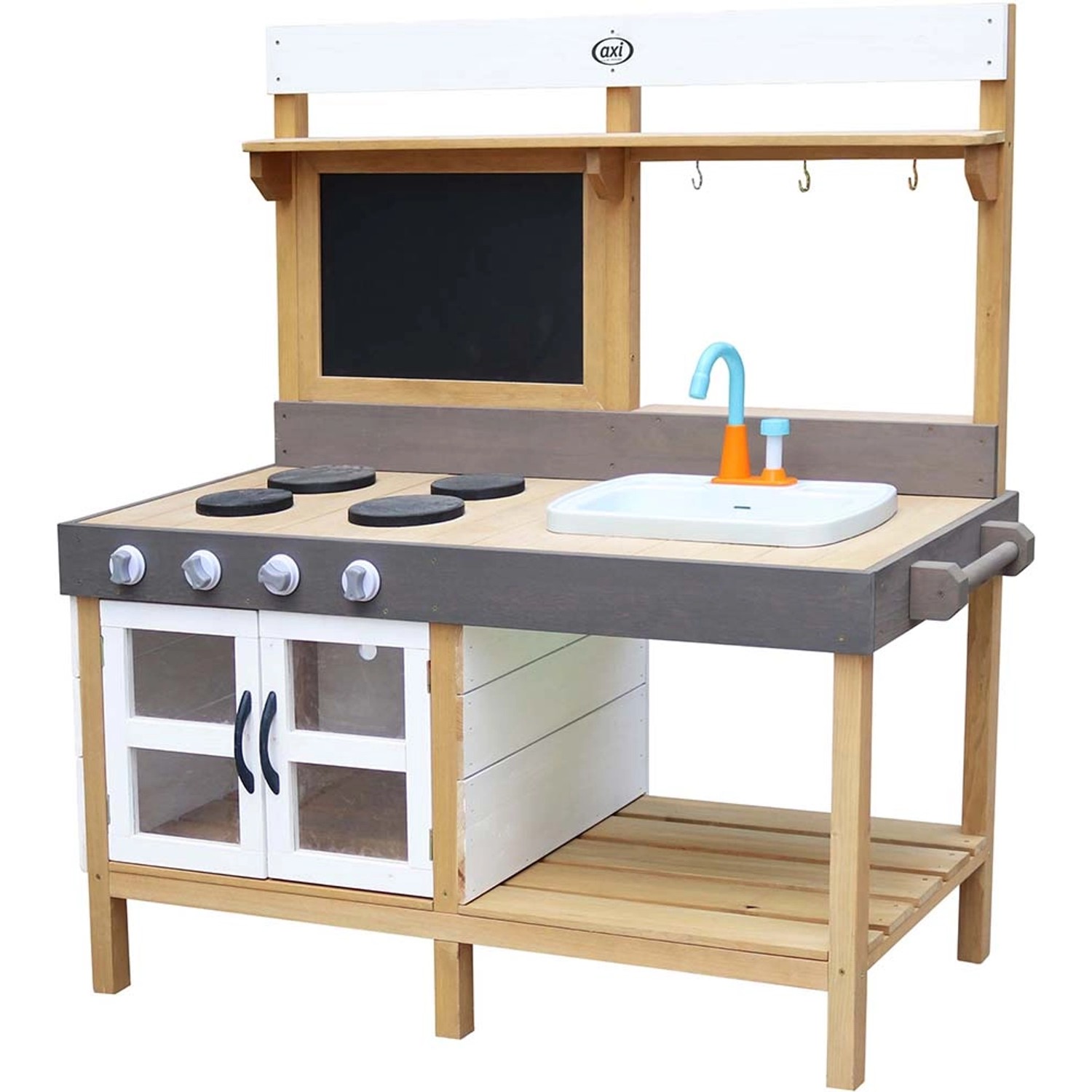 Bild von AXI Rosa Spielküche/Matschküche aus Holz | Multifunktionelle Spielzeugküche/Sandküche für Kinder mit 17 teiligem Zubehör Set | 50x115x120 cm