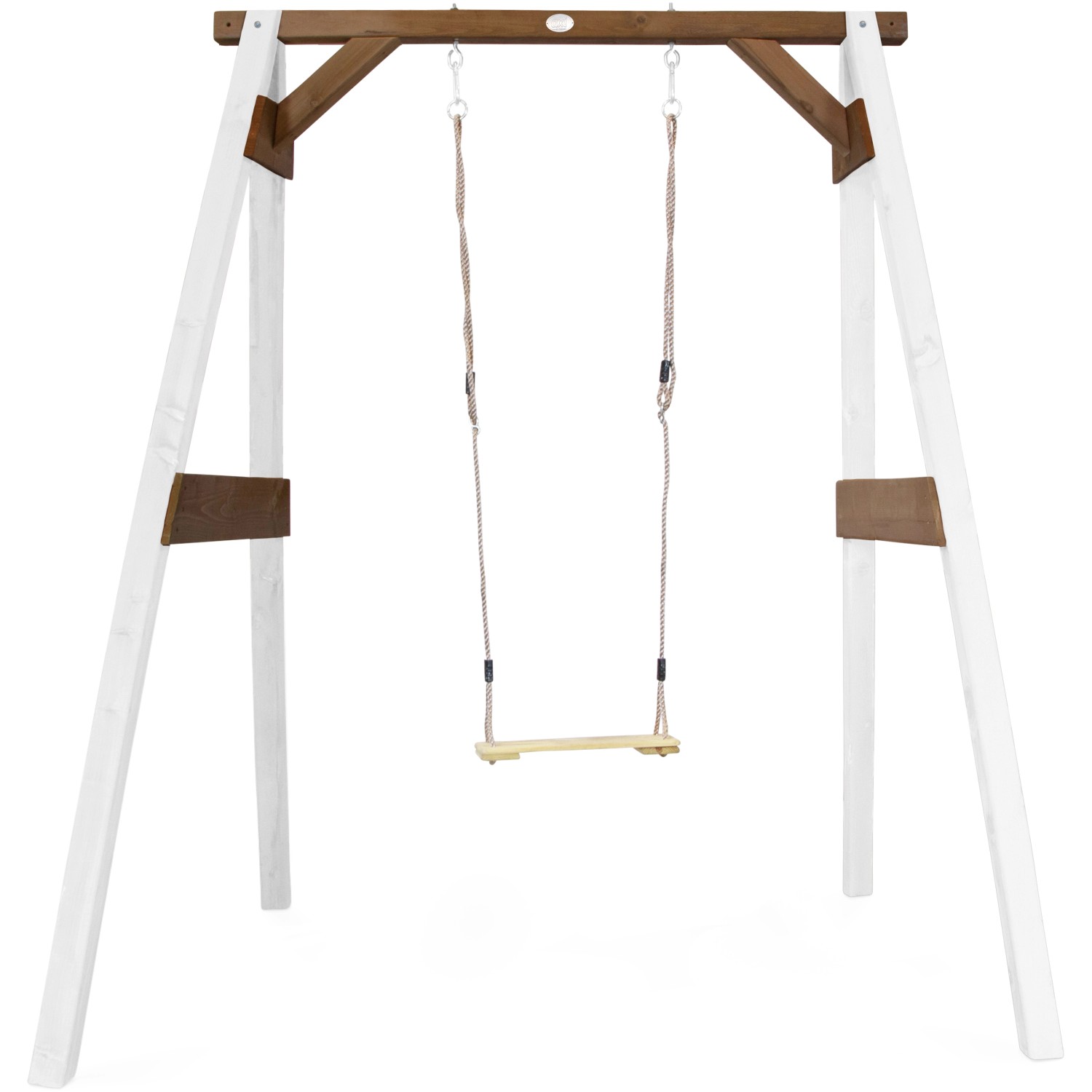 Bild von AXI Schaukel in Weiß/Braun aus FSC Holz | Einzelschaukel mit Gestell für Kinder | Kinderschaukel/Schaukelgestell für den Garten..