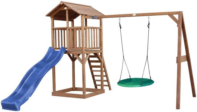 Bild von Axi Beach Tower Spielturm mit Summer Nestschaukel Braun und Blauer Rutsche
