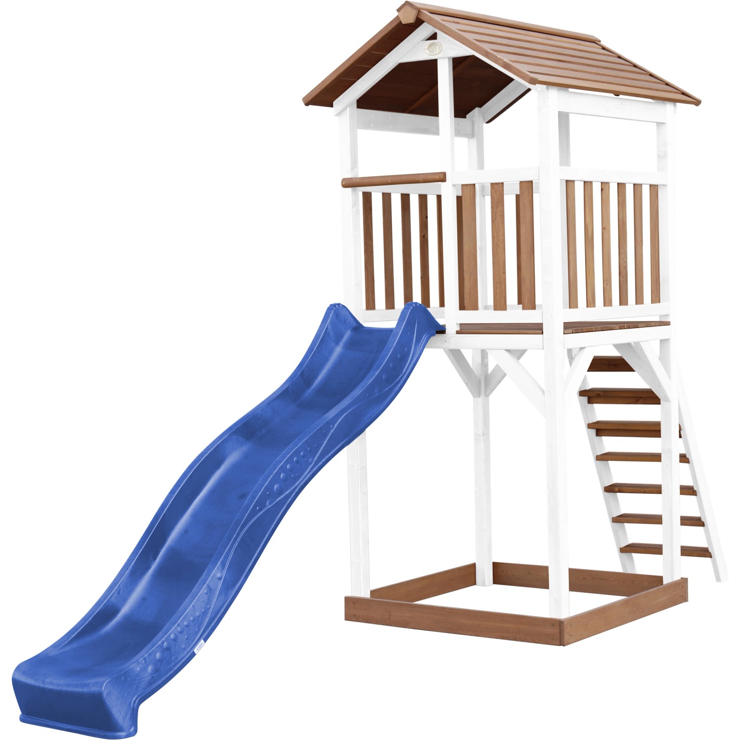 Bild von Axi Beach Tower Spielturm Braun - Weiß mit Blauer Rutsche 349 x 111 x 242 cm