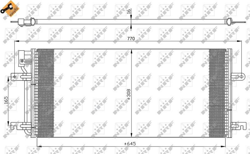 Bild von NRF EASY FIT 35316 Klimakondensator Kondensator, Klimakühler, Kondensator Klimaanlage mit Dichtring 12 9,5 Aluminium 645 VOLKSWAGEN: TRANSPORTER 4 Bus