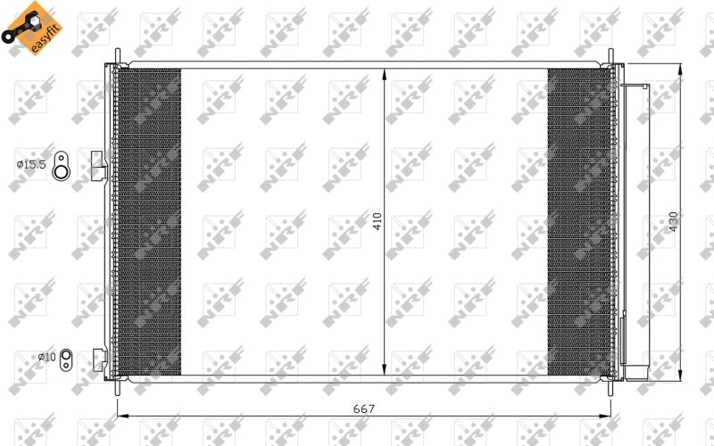 Bild von NRF EASY FIT 35641 Klimakondensator Kondensator, Klimakühler, Kondensator Klimaanlage mit Trockner, mit Dichtring 15,5 10,1 Aluminium 650