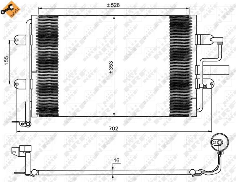 Bild von NRF EASY FIT 35733 Klimakondensator Kondensator, Klimakühler, Kondensator Klimaanlage mit Dichtring 12,9 12,7 Aluminium 528 VOLKSWAGEN: Golf 4