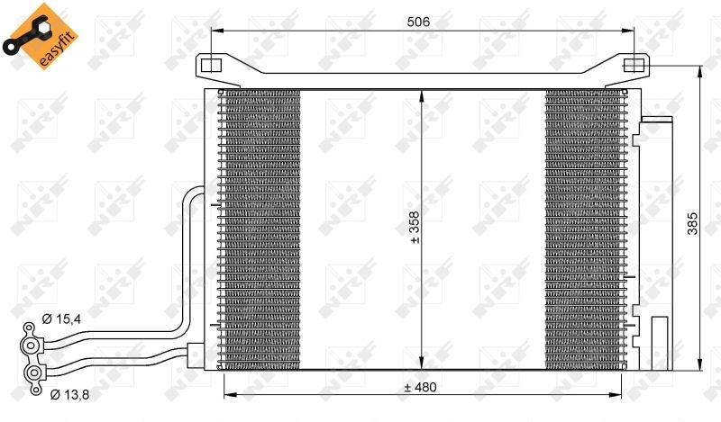 Bild von NRF EASY FIT 35787 Klimakondensator Kondensator, Klimakühler, Kondensator Klimaanlage mit Trockner, mit Dichtring 15,4 13,8 Aluminium 480