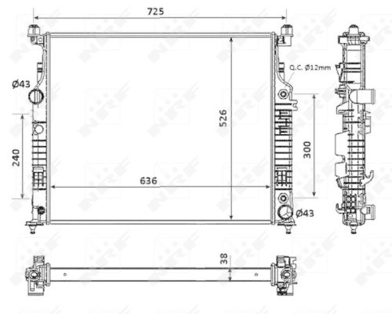 Bild von NRF 53937 Kühler, Motorkühlung Kühler, Wasserkühler, Autokühler Aluminium 637 528 36 Kühlrippen gelötet
