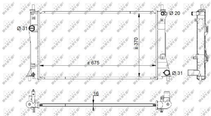 Bild von NRF Kühler, Motorkühlung 59205 Aluminium 675 370 16 Kühlrippen gelötet MAZDA: 5