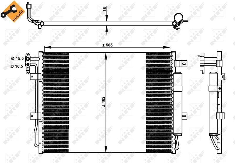 Bild von NRF 350330 Klimakondensator Kondensator, Klimakühler, Kondensator Klimaanlage mit Trockner, mit Dichtring EASY FIT 15,5 10,1 Aluminium 585