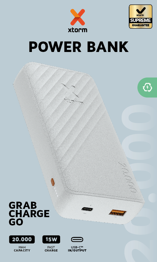 Bild von Xtorm 15W FastCharge Go2 Powerbank 20.000 - Ash White (20000 mAh, 15 W, 74 Wh), Powerbank, Weiss