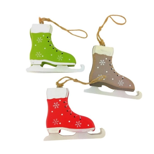 Bild von Othmar Decorations Christbaumschmuck Schlittschuh Hänger Holz 12cm, 3 Paar