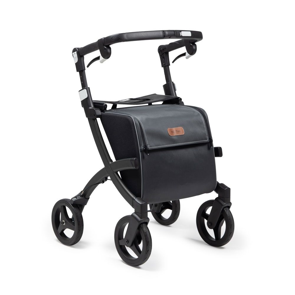 Bild von Rollz Flex 2 Matt Schwarz - Aufrechter Rollator Lauflernwagen mit Sitz - Leichter Rollator mit Rollen - Klappbarer Rollator mit großer Einkaufstasche - Modernes Design und ultimative Unterstützung