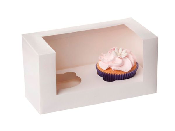 Bild von Cupcake Box für 2 Cupcakes mit Fenster weiß 3 Stück