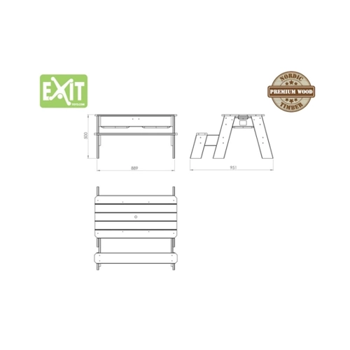 Bild von EXIT Aksent Sand,- Wasser- und Picknicktisch (2 Bänke) mit Sonnenschirm und Gartenwerkzeugen
