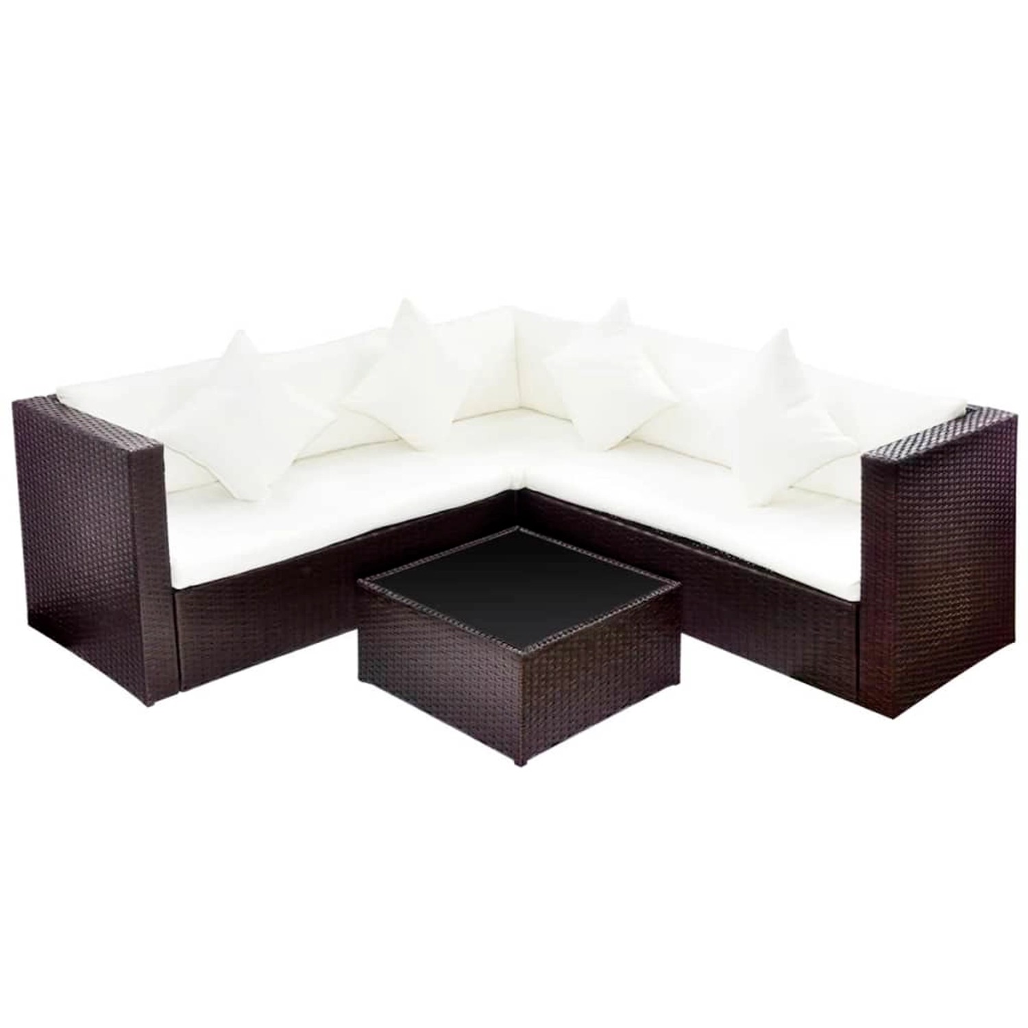 Bild von vidaXL Gartenlounge-Set 4-tlg. Garten-Lounge-Set mit Auflagen Poly Rattan Braun, (4-tlg)