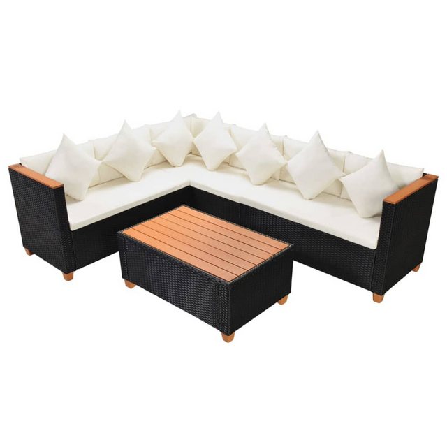 Bild von vidaXL Gartenlounge-Set 4-tlg. Garten-Lounge-Set mit Auflagen Poly Rattan Schwarz, (4-tlg)