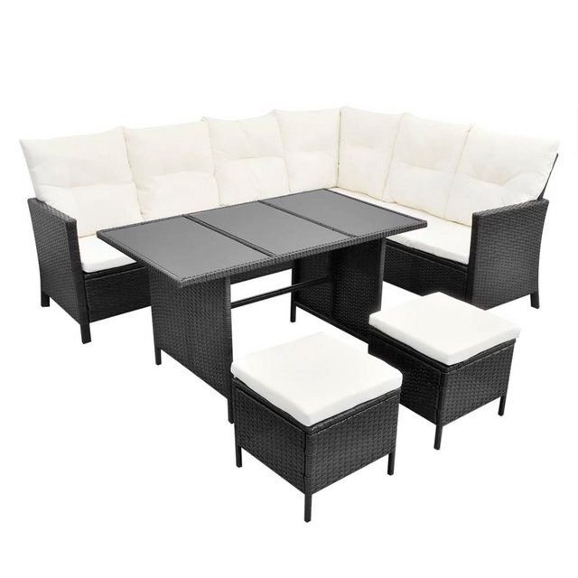 Bild von vidaXL Gartenlounge-Set 4-tlg. Garten-Lounge-Set mit Auflagen Poly Rattan Schwarz, (4-tlg)