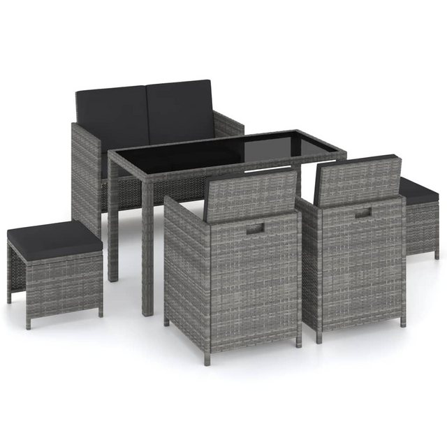 Bild von vidaXL 6-tlg Garten-Essgruppe mit Auflagen Poly Rattan Grau