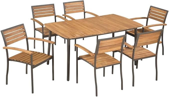 Bild von vidaXL Gartenmöbel 7-TLG. Akazienholz Massiv Stahl Sitzgruppe Gartengarnitur