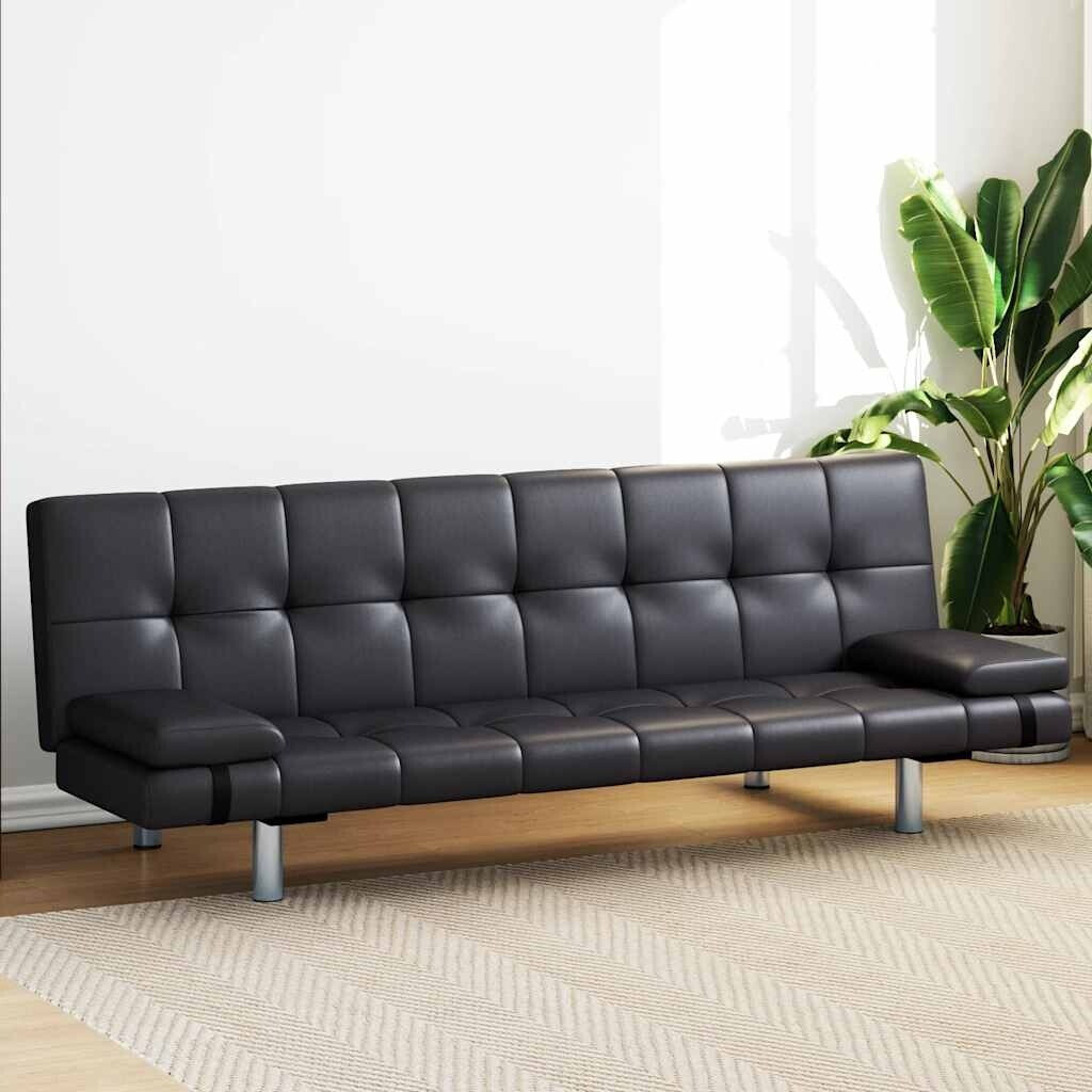 Bild von vidaXL Schlafsofa mit 2 Kissen Kunstleder Ausziehbar Schwarz