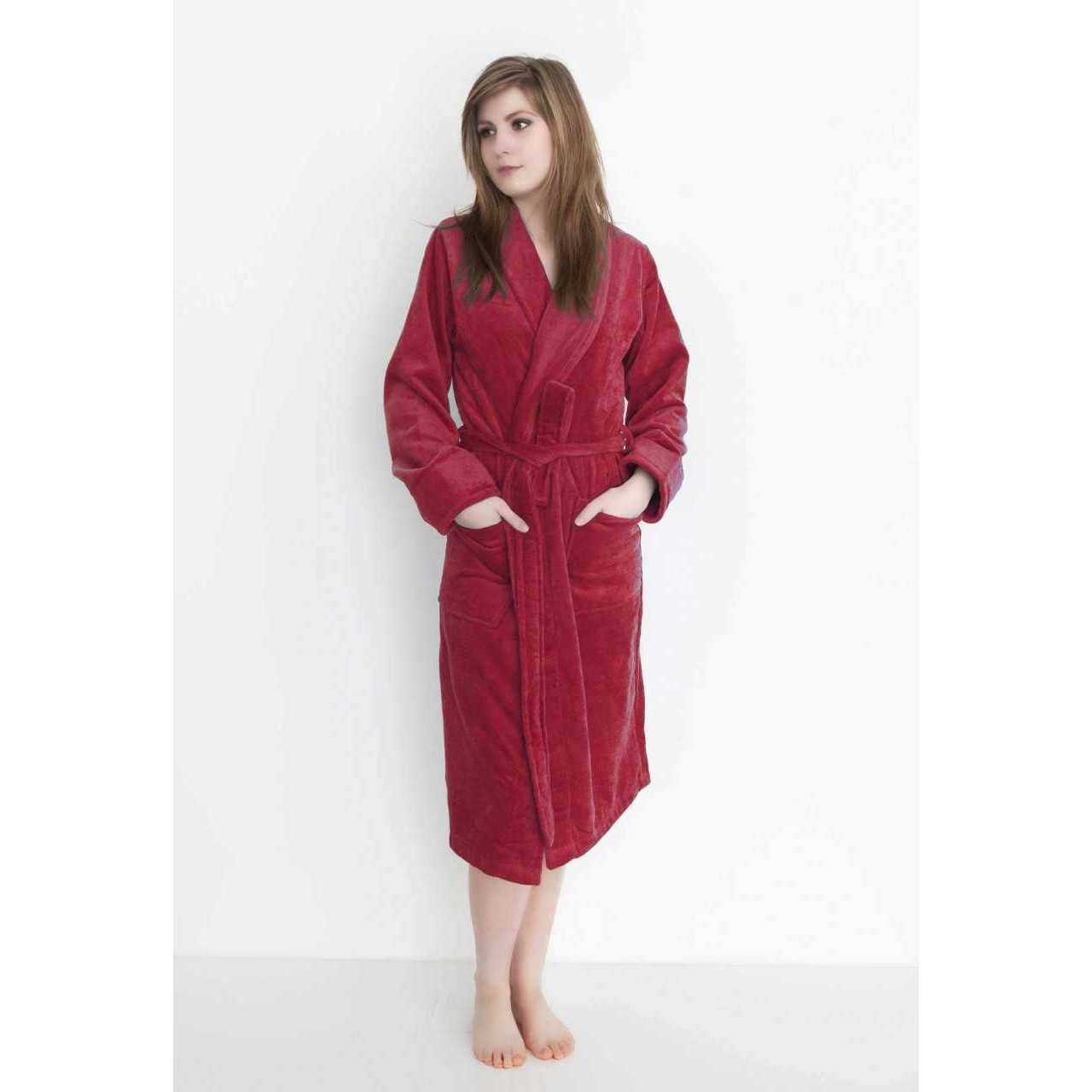 Bild von Bademantel Velours Uni Rot XXL