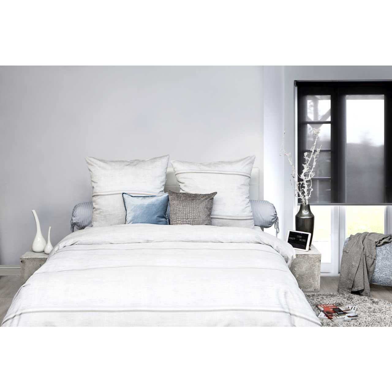 Bild von HnL Satin Bettwäsche Gestreift Weiß Grau Refined Raf 135x200 cm