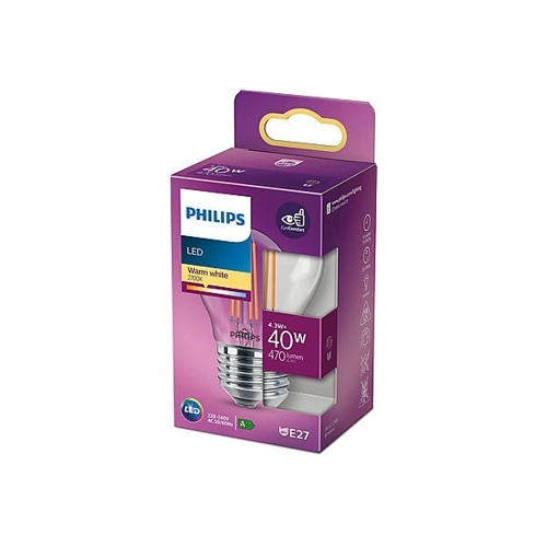 Bild von Philips LED Lampe ersetzt 40W, E27 Tropfenform P45, klar, warmweiß, 470 Lumen, nicht dimmbar, 1er Pack