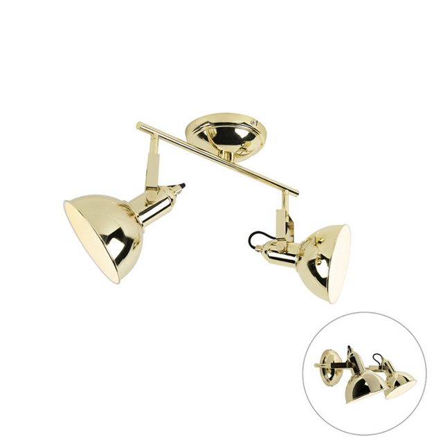 Bild von Qazqa LED Aufbaustrahler Tommy, ohne Leuchtmittel, E14, Gold/Messing, Industrie, Stahl, 2-flammig
